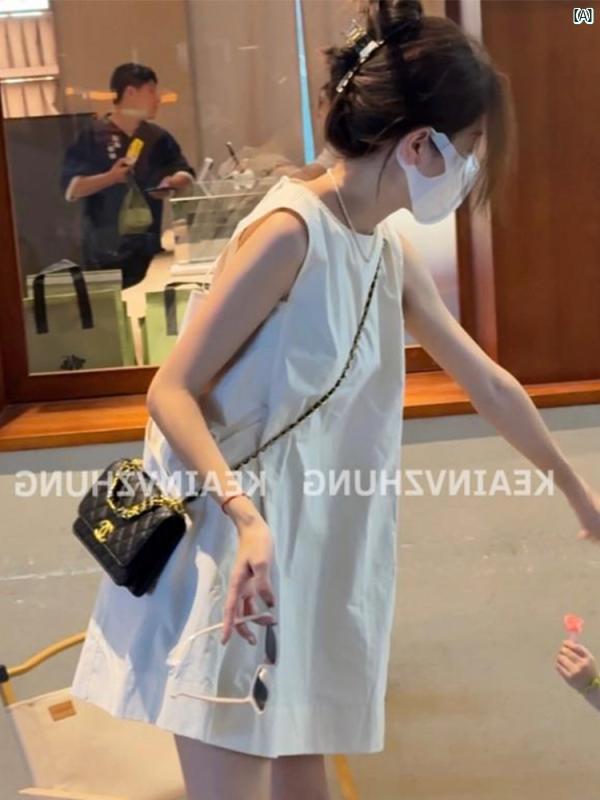 レディース　ファッション　おしゃれ　韓国　海外ファッション　上品　おしゃれ バック ジッパー ストラップ ドレス 夏 ハイエンド スリム Aラインイン ノースリーブ ショート スカート