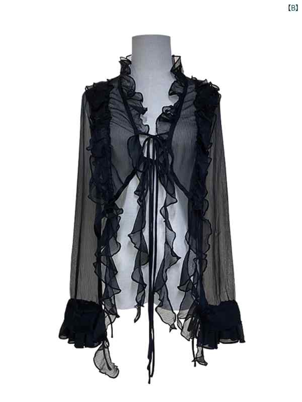 レディース　ファッション　おしゃれ　韓国　海外風　夏　春　秋　 サスペンダー スカート ショール カーディガン コート 薄手 フリルブラウス 夏 レディース 優しい シフォン 日焼け防止 服