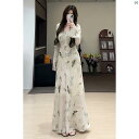 レディース ファッション おしゃれ 海外 海外風 夏 春 秋 上品 レディースファッション 春 蝶 韓国 レトロ プリント スリム ドレス レディース 秋 ファッション ロング スカート(4)