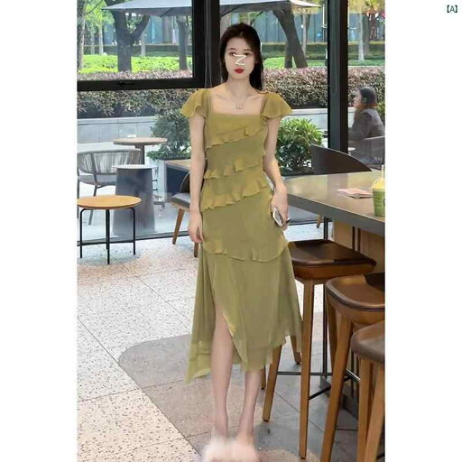 レディース レディース ファッション 海外 海外ファッション 綺麗 おしゃれ Luo Yiyi フレンチ ミント グリーン フリル スプライス スリット 半袖 ドレス 夏 スリム ロング スカート レディース レディース ファッション 海外 海外ファッション 綺麗 おしゃれ Luo Yiyi フレンチ ミント グリーン フリル スプライス スリット 半袖 ドレス 夏 スリム ロング スカート