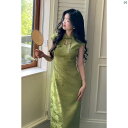 レディース レディース ファッション 海外 海外ファッション 綺麗 おしゃれ Biyu Qingxun レトロ スタンドカラー ジャカード スリム ドレス 夏 チャイナ(4)