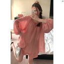 レディース レディース ファッション 海外ファッション 上品 若々しい パフスリーブ 巾着 日焼け防止 シャツ ショーツ レディース 夏 ファッション カジュアル セットアップ可