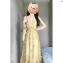 レディース レディース ファッション 海外ファッション 上品 フランス ハイエンド イエロー 色 サスペンダー ドレス レディース 夏 ビーチ 休暇 ロング スカート