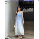 レディース レディース ファッション 海外ファッション 上品 フランス 海辺 リゾート グラデーション サスペンダー ドレス レディース 夏 ファッション 優しい ティーブレイク ロング(4)