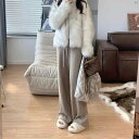 レディース ファッション おしゃれ 海外風 レディース 春秋 ソフト ワックス 状 ウール ニット フロア レングス パンツ 小柄 細め ワイド レッグ ドレープ感 ストレート カジュアル グラニー(4)