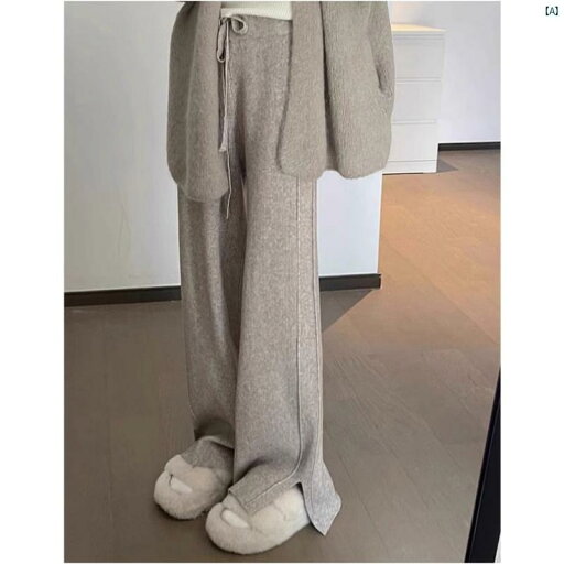レディース ファッション おしゃれ 海外風 レディース 秋冬用 オートミール ウール ワイド レッグ パンツ ニット ち 米 ドレープ フロア レングス スリット ストレート カジュアル レディース ファッション おしゃれ 海外風 レディース 秋冬用 オートミール ウール ワイド レッグ パンツ ニット ち 米 ドレープ フロア レングス スリット ストレート カジュアル