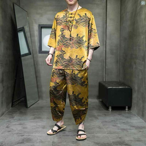 メンズ 海外ファッション 韓国 大人ストリート 半袖 ショーツ 2点 Tシャツ 中華風 紳士服 プラス 拡大 レトロ 冷感 唐装 漢服 メンズ 海外ファッション 韓国 大人ストリート 半袖 ショーツ 2点 Tシャツ 中華風 紳士服 プラス 拡大 レトロ 冷感 唐装 漢服