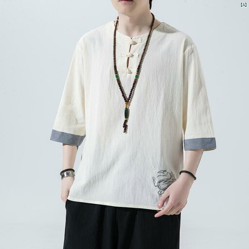 メンズ 海外ファッション 韓国 大人ストリート 七分袖 Tシャツ 夏 薄手 コットン リネン 漢服 シャツ 中華風 ディスク ボタン 刺繍 メンズ 海外ファッション 韓国 大人ストリート 七分袖 Tシャツ 夏 薄手 コットン リネン 漢服 シャツ 中華風 ディスク ボタン 刺繍