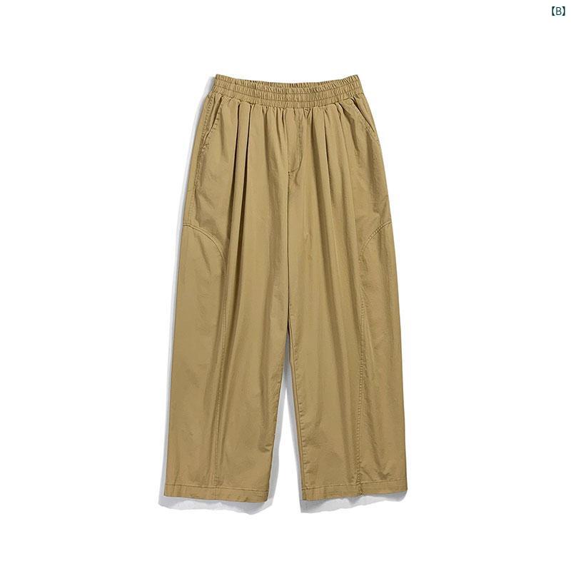 夏用 メンズカジュアル パンツ 薄手 通気性 ゆったり ストレート レトロ コットン 九分丈 ワイド レッグ