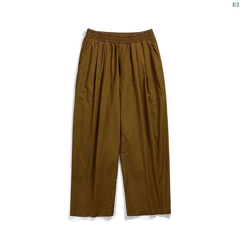 夏用 メンズカジュアル パンツ 薄手 通気性 ゆったり ストレート レトロ コットン 九分丈 ワイド レッグ