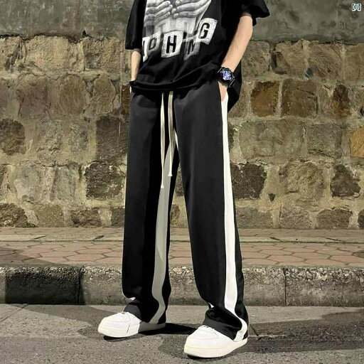 冷感 パンツ メンズ 秋 ストレート ワイド レッグ アメリカン ストリート スプライシング 快適 スポーツ 冷感 パンツ メンズ 秋 ストレート ワイド レッグ アメリカン ストリート スプライシング 快適 スポーツ