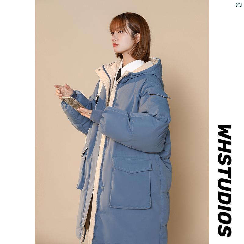 冬 レディース ミドル丈 コットンコート ゆったり 厚く 暖かい フード付き 塩 コットンジャケット ストリート 男性用