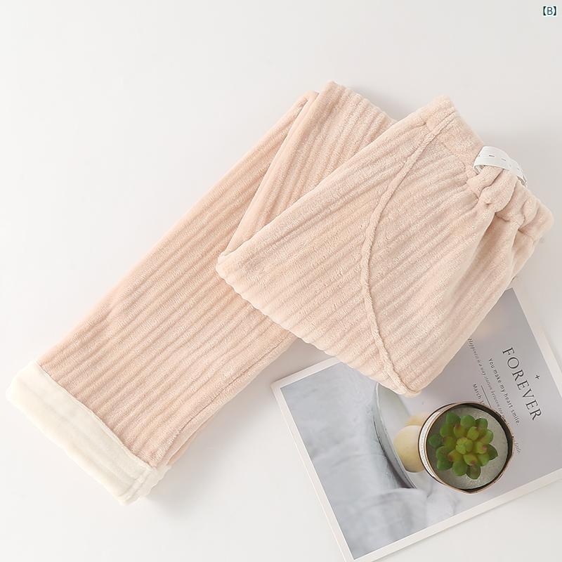 お腹 サポート 付き 秋冬 フランネル マタニティパンツ 産後用 調節可能 コーラル ベルベット 厚手 ストライプ ストレート ゆったり 口元