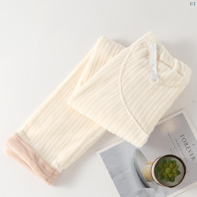 お腹 サポート 付き 秋冬 フランネル マタニティパンツ 産後用 調節可能 コーラル ベルベット 厚手 ストライプ ストレート ゆったり 口元