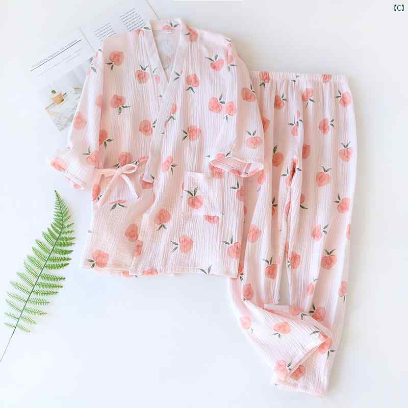 ガーゼ 着物 パジャマ レディース コットン クレープ 春秋 薄手 コットンレースアップ ホーム 服 夏 サウナ