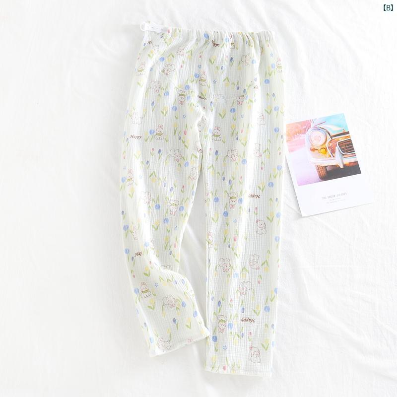 春夏 薄手 コットン 二層 ガーゼ マタニティパジャマ 腹部 サポート ウエスト 調節可能 クレープ マタニティパンツ 付き