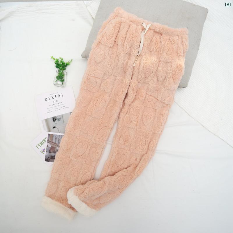 秋冬 フランネル パジャマ レディース ズボン ストレート コーラル ベルベット ホーム パンツ 大きいサイズ プラス プリント 愛 かわいい