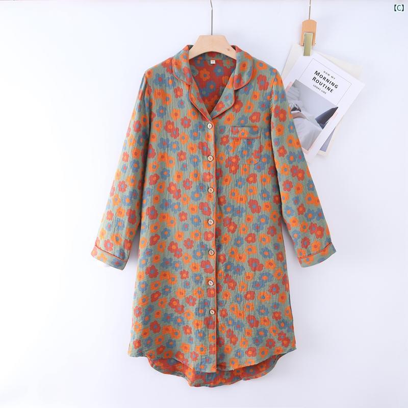 コットン ナイトガウン レディース 夏 ミドル丈 二層 ガーゼ ホーム スカート カーディガン 牧歌的 花 刺繍