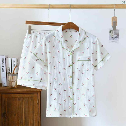 夏 コットン パジャマ レディース 半袖 ショーツ 二層 ガーゼ ホーム 服 クレープ カーディガン 大きいサイズ プラス チェリー 夏 コットン パジャマ レディース 半袖 ショーツ 二層 ガーゼ ホーム 服 クレープ カーディガン 大きいサイズ プラス チェリー