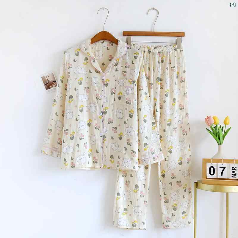 春夏 薄手 クレープ 二層 ガーゼ パジャマ レディース 長袖 コットンカーディガン かわいい 花柄 バブル 通気性