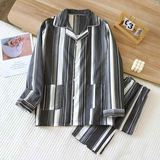 春夏 薄手 コットン 二層 ガーゼ パジャマ レディース 長袖 ホーム 服 ワイド 縦縞 カーディガン フレッシュ 和風 春夏 薄手 コットン 二層 ガーゼ パジャマ レディース 長袖 ホーム 服 ワイド 縦縞 カーディガン フレッシュ 和風