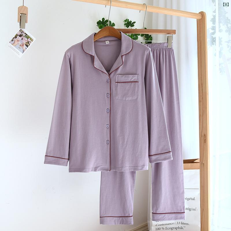 カップル ニット コットン パジャマ レディース 長袖 ズボン コットンカーディガン 無地 ホームウェア 大きいサイズ 春夏 薄手
