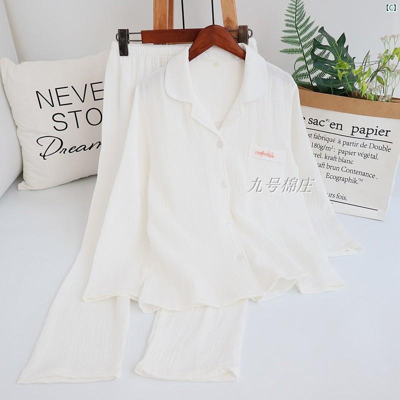 春夏 秋 カップル コットン 二層 ガーゼ パジャマ レディース 長袖 クレープ ホーム 服 メンズ 大きいサイズ プラス 無地