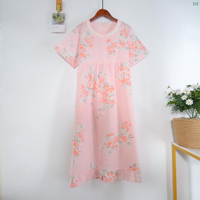 夏 コットン ネグリジェ レディース 半袖 ラウンドネックプルオーバー 二層 ガーゼ ホーム 花柄 大きめ サイズ 牧歌