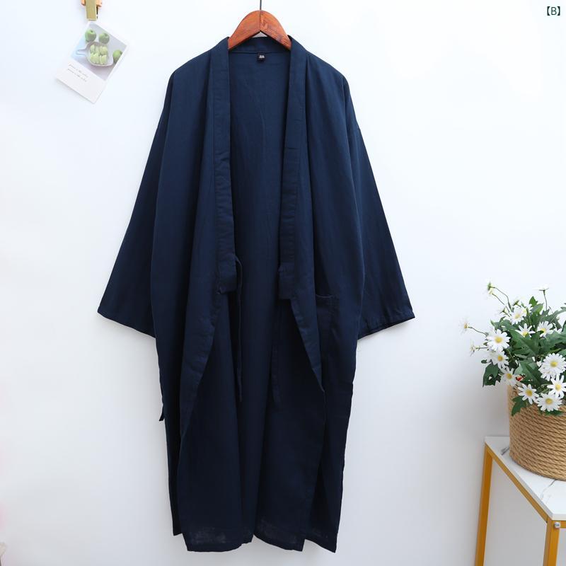 春夏 薄手 コットン 二重 ガーゼ ネグリジェ メンズ ミディアム 丈 着物 浴衣 レディース カーディガン ネクタイ B &amp;amp;