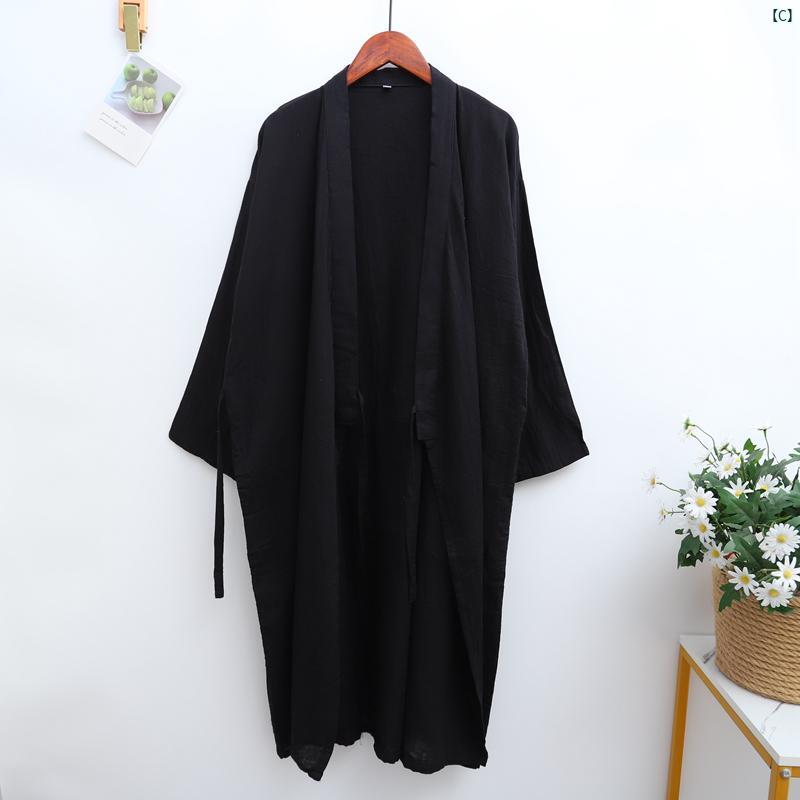 春夏 薄手 コットン 二重 ガーゼ ネグリジェ メンズ ミディアム 丈 着物 浴衣 レディース カーディガン ネクタイ B &amp;amp;