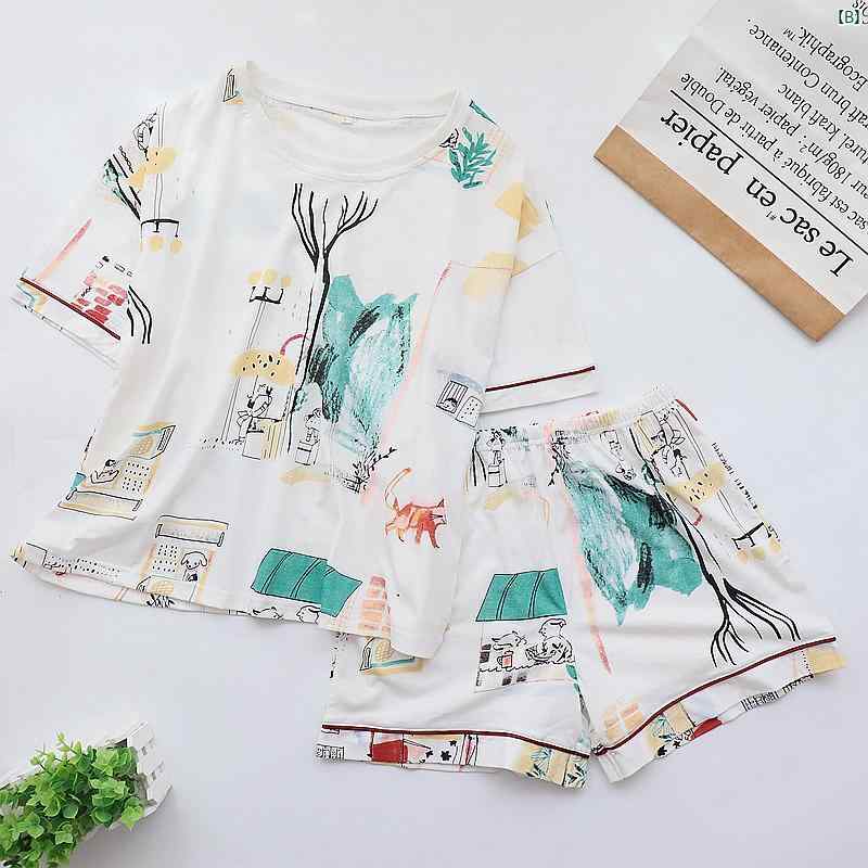 夏 コットン パジャマ レディース 半袖 ショーツ カジュアル ホームウェア プルオーバー スーツ かわいい スポーツ ビーチ