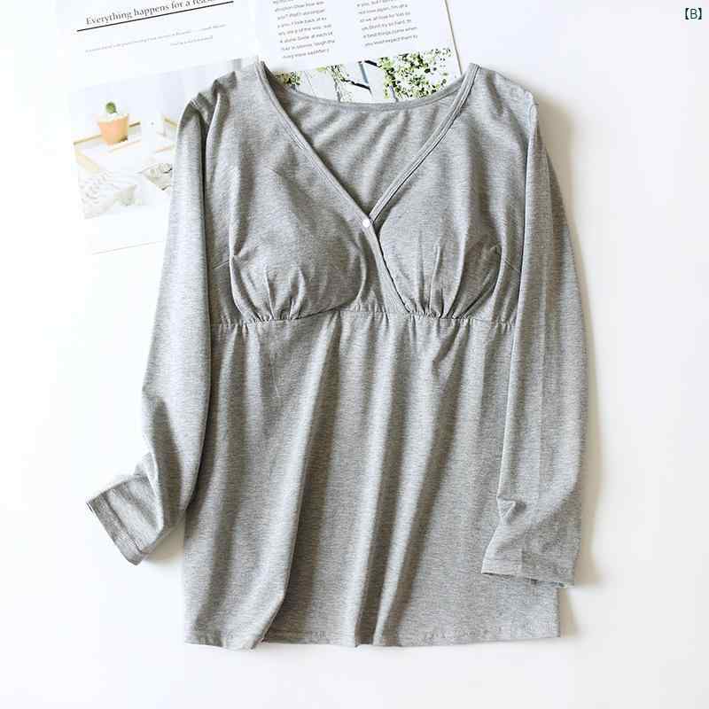 春秋 コットン 長袖 授乳 服 産後 妊婦 胸パッド付き 取り外し 可能 パジャマ コットン製 家庭用 家具