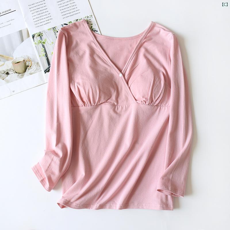 春秋 コットン 長袖 授乳 服 産後 妊婦 胸パッド付き 取り外し 可能 パジャマ コットン製 家庭用 家具