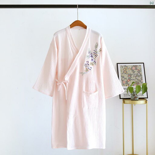 春夏 薄手 コットン ナイトガウン レディース ミドル丈 ちりめん 二重 ガーゼ 浴衣 カーディガン 和風 刺繍 牧歌 春夏 薄手 コットン ナイトガウン レディース ミドル丈 ちりめん 二重 ガーゼ 浴衣 カーディガン 和風 刺繍 牧歌