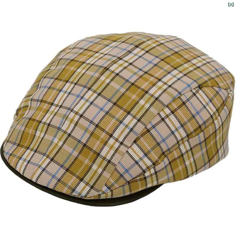 レディース　帽子　ファッション　おしゃれ　韓国　海外風 染め チェック柄 レトロ カレッジ シープスキン ショート ブリム ピーク ド キャップ フォワード ハット メンズ アイビー