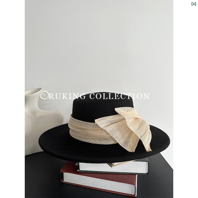 レディース　帽子　ファッション　おしゃれ　韓国　海外風 フラット ハット 高級 秋冬 一流 リネン フレンチハット ウール フェルトハット