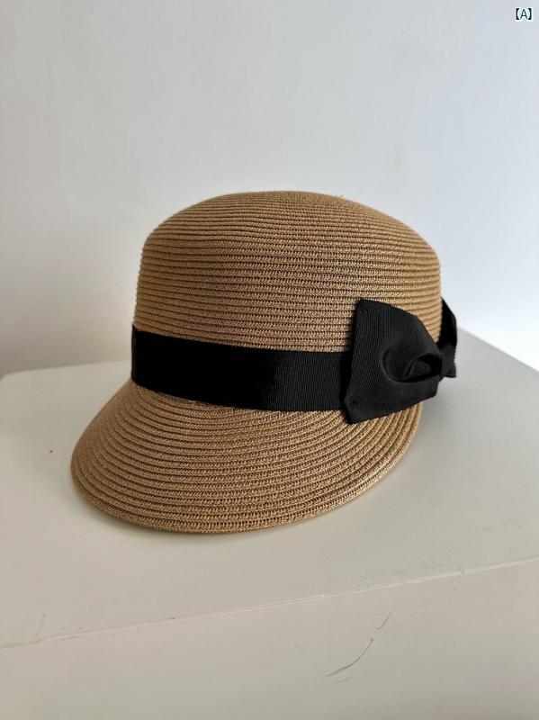 和風 リボン ホワイト 麦わら 帽子 ひさし 付き 日よけ おしゃれ 顔 小柄 レディース 春夏 通気性 かわいい