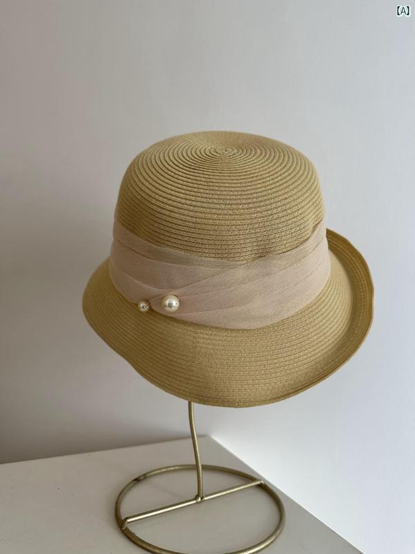 エレガント レディー スカーリー ベイ シン ハット 麦わら 帽子 ホワイト ブラックフィーリング ママ フィッシャーマン 通気性 軽量