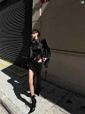 レディース レディース アーバンファッション モダンファッション 海外 欧州 個性的 悪役 ブラックコーティング シャツ ウエスト バックレス ベルスリーブ トップ レディース