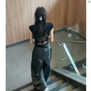 レディース レディース アーバンファッション モダンファッション 海外 欧州 個性的 Xiao Fei 袖 右 肩 半袖 Tシャツ レディース 夏 ストラップ バックレス スタイリッシュ ガール スリム ショート トップ
