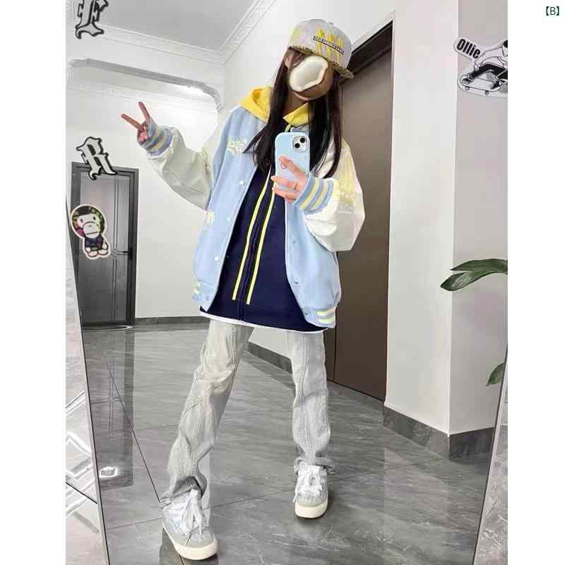 レディース レディース　アーバンファッション　モダンファッション　海外　欧州　個性的 アメリカ ストリート オーバー サイズ 野球 ユニフォーム レディース 春秋 ジャケット トップス