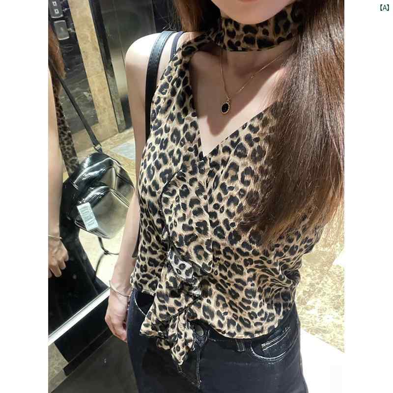 レディース レディース　アーバンファッション　モダンファッション　海外　欧州　個性的　アーバン アメリカン ヒョウ柄 背中 開いた ホルターネックキャミソール 夏 アウターウェア 魅惑的 ノースリーブ スタイリッシュ ガール トップ