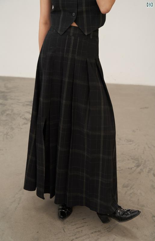 レディース　Y2K アーバンファッション　海外ファッション　レディース　おしゃれ Luobian よる レトロ チェック柄 ベスト トップ スカート プリーツ 夏 スーツ