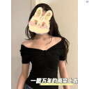 レディース Y2K アーバンファッション 海外ファッション レディース おしゃれ ブラック 半袖 右 肩 レディース Tシャツ ワンショルダー オフショルダー Vネック トップ 2 着 スリム 夏 シーズン