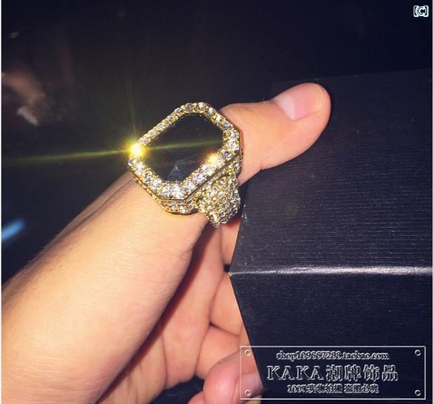 クリス ブラウン 同様 HIPHOP スーパー フラッシュ ブラック ジェムストーン ゴールド リング メンズ ヒップ ホップ ラインストーン ジュエリー レディース