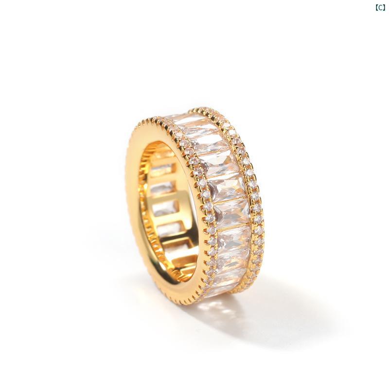 アメリカ 銅 象嵌 ジルコン T スクエア ジルコニウム リング カップル イン シンプル 個性 メンズ ラップ