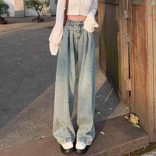 アーバンファッション ファッション モダン レトロ スタイリッシュ ガール ワイド レッグ ジーンズ レディース 夏 小柄 スリム アメリカ ファッション アーバンファッション ファッション モダン レトロ スタイリッシュ ガール ワイド レッグ ジーンズ レディース 夏 小柄 スリム アメリカ ファッション