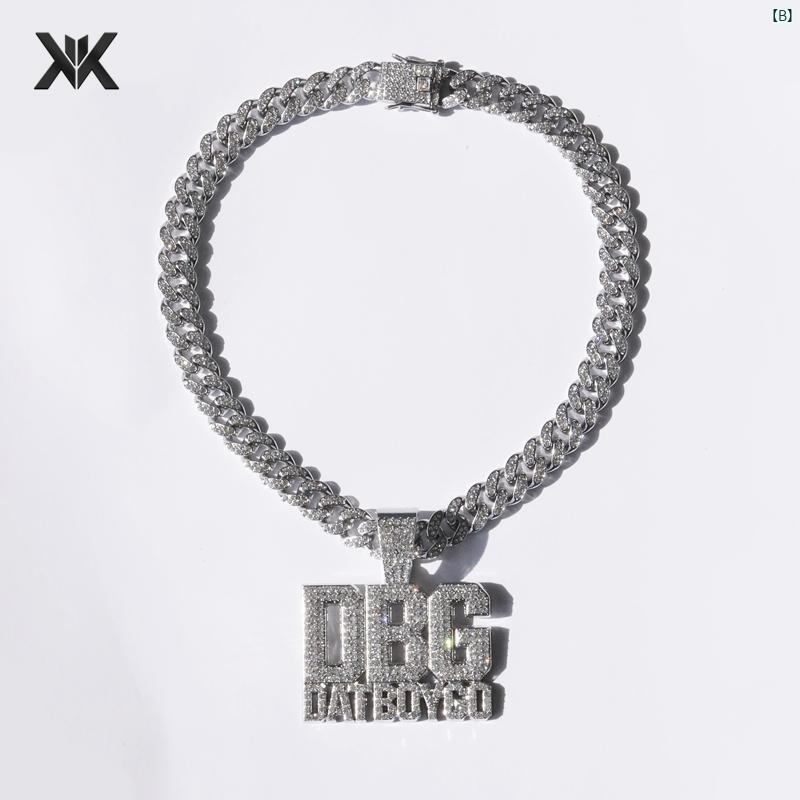 ヒップ ホップ サイズ 文字 スプライシング フル ペンダント 12 ミリメートル ラフ キューバ チェーン メンズレディース ジュエリー 米国