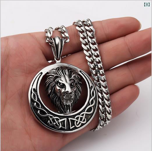 18 K ゴールド チタン鋼 ライオン ヘッド ペンダント ネックレス ヒップ ホップ アクセサリー