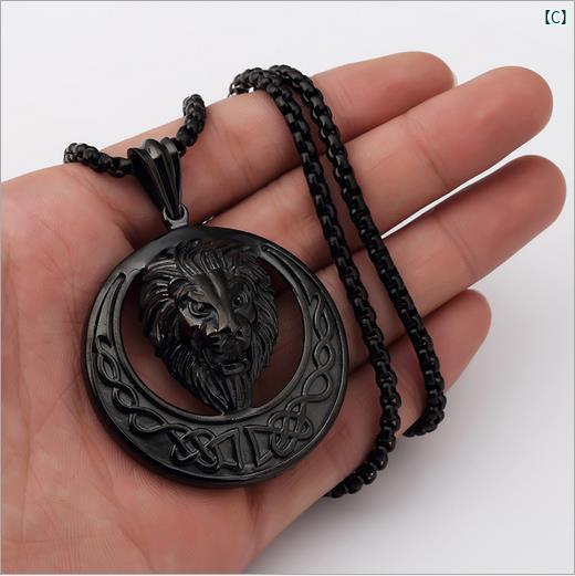 18 K ゴールド チタン鋼 ライオン ヘッド ペンダント ネックレス ヒップ ホップ アクセサリー